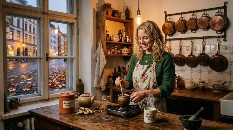 Person bereitet Ashwagandha-Tee als Abend-Alternative zu Stressessen vor