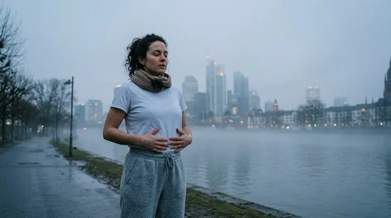 Person atmet tief mit Händen auf der Brust — Atemübungen gegen Stress bewusst einsetzen