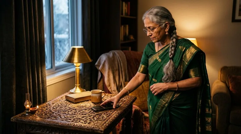 Frau legt Handy bewusst weg — Dopamin Reset Anleitung