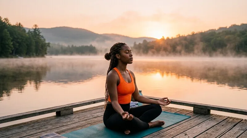 Frau erklärt Partner Atemtechnik im Bett — Gemeinsam Atemübungen üben für besseren Schlaf