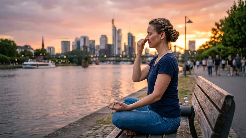 Frau gestresst wenig Zeit — Cortisol Bauchfett Zusammenhang