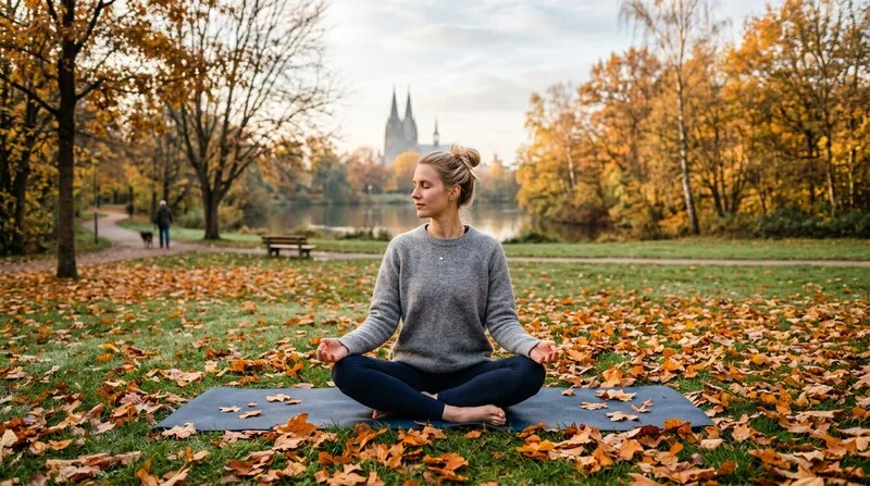 Mann praktiziert Atemübung in der Stille der Natur