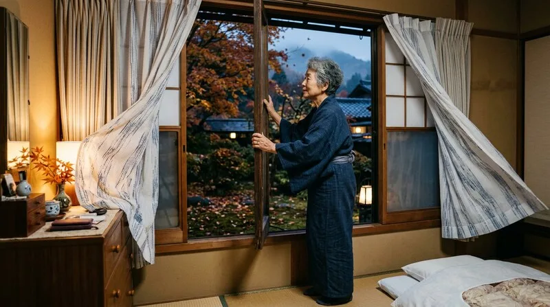 Frau öffnet Fenster am Morgen und atmet tief ein — Atemübungen für Schlaf und Stressabbau