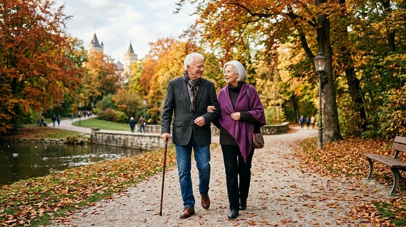 Zwei Personen spazieren im Gespräch — Stress in der Beziehung