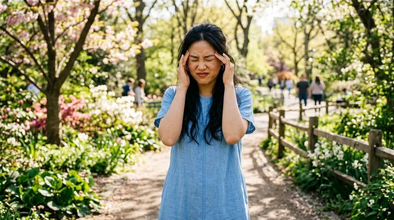 Frau Schläfen — Burnout Gehirn Brain Fog