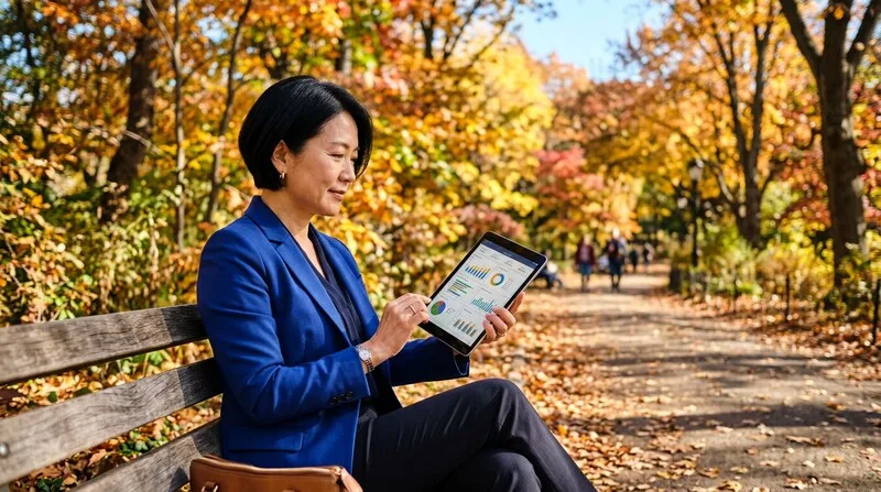 Frau liest nachdenklich Informationen auf Tablet