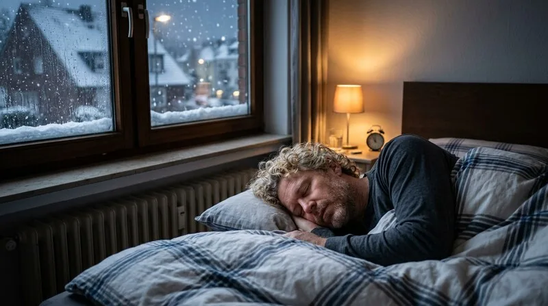 Mann schläft tief und ruhig im Bett — optimale Schlafposition für Erholung