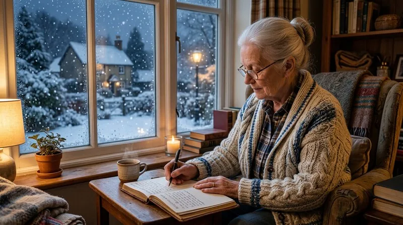 Frau schreibt Gefühle ins Notizbuch auf dem Sofa — Stressbewältigung Methoden