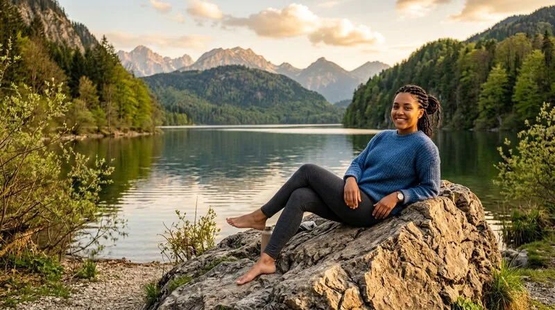 Person am See — Urlaub erschöpft